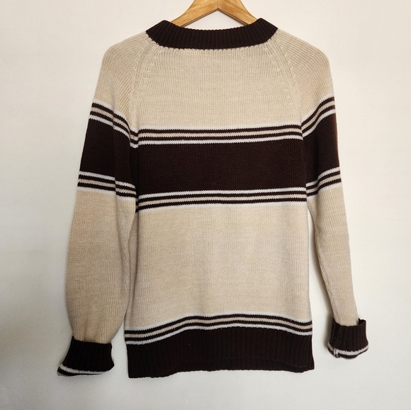 Vintage Ferranti California Striped Raglan Knit Sweater Brown & Cream Acrylic - Picture 4 of 6